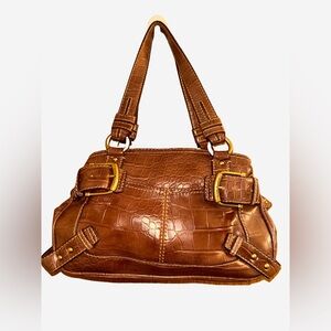 NINE WEST Brown Shoulder Bag with Glossy Faux Leather Finish